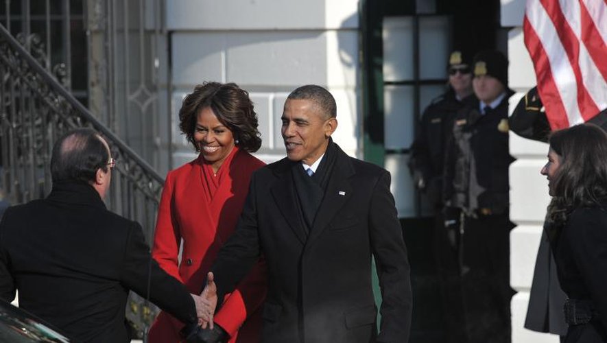 Barack et Michelle Obama accueillent François Hollande à la Maison Blanche, le 11 février 2014 à Washington DC