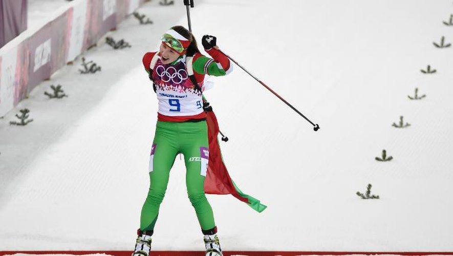 La biathlète Bélarusse Darya Domracheva, championne olympique de la poursuite, le 11 février 2014 à Sotchi