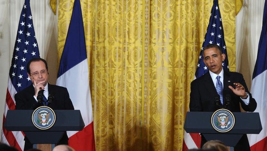 Les présidents français François Hollande et américain Barack Obama (d) à la Maison Blanche à Washington