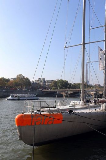 Photo prise le 25 octobre 2012 de la goélette océanographique Tara à Paris, près du pont Alexandre III