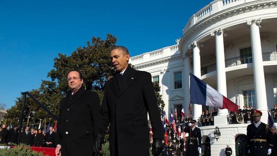 François Hollande et Barack Obama devant la Maison Blanche, le 11 février 2014 à Washington