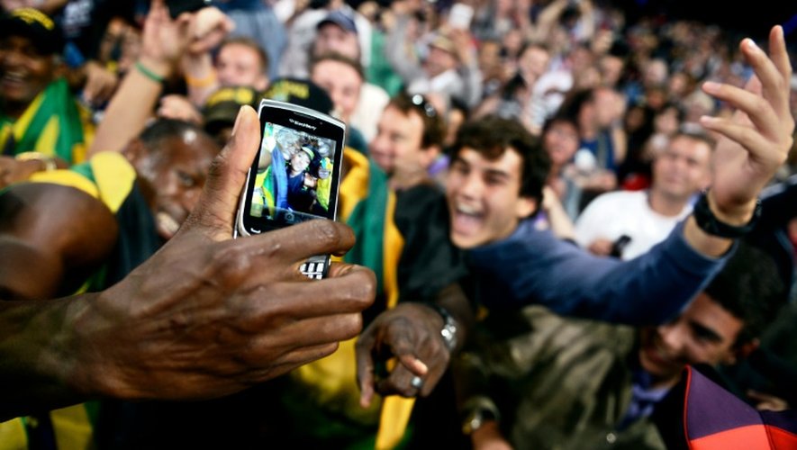 Usain Bolt après la victoire de la Jamaïque sur 4 x 100 m lors des JO-2012, le 11 août 2012 à Londres