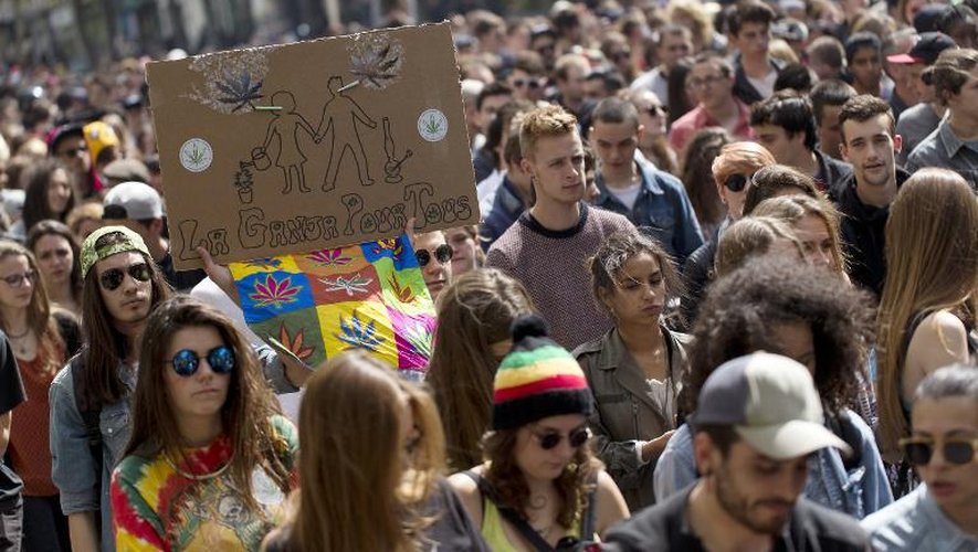 Des manifestants réclament à Paris la dépénalisation du cannabis le 9 mai 2015
