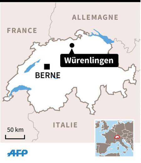 Carte de la Suisse localisant Würenlingen (Argovie) où une fusillade a fait plusieurs morts