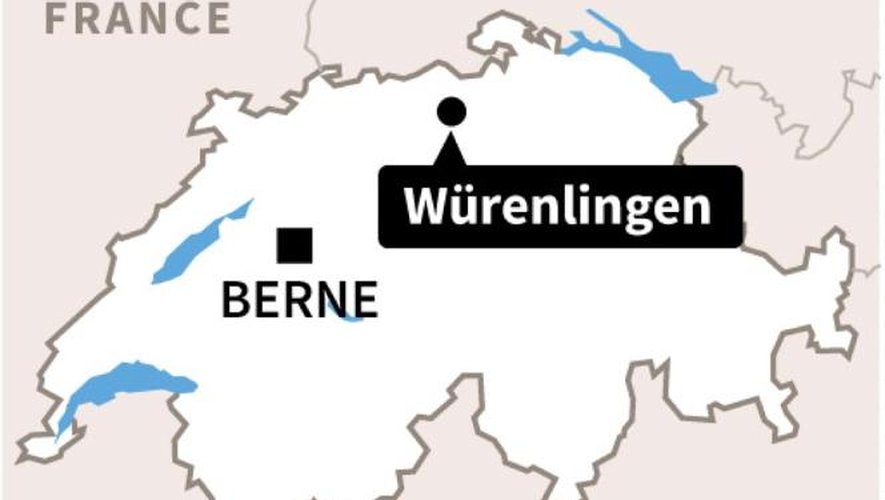 Carte de la Suisse localisant Würenlingen (Argovie) où une fusillade a fait plusieurs morts