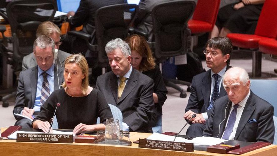 La chef de la diplomatie européenne, Federica Mogherini, s'adresse au Conseil de sécurité de l'ONU, le 11 mai 2015