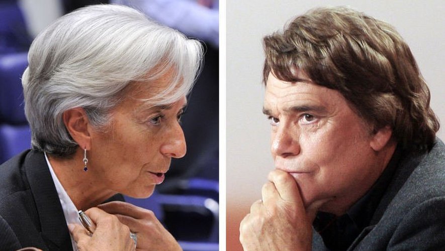 Montage de portraits d'archives de Christine Lagarde le 20 juin 2011 et de Bernard Tapie le 15 février 2008