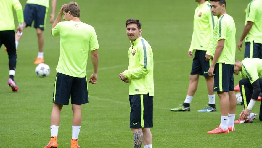 L'attaquant du FC Barcelone Lionel Messi lors d'un entraînement, le 11 mai 2015 à Munich