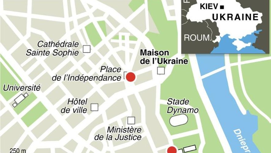 Carte de Kiev localisant les principales zones d'affrontements mardi