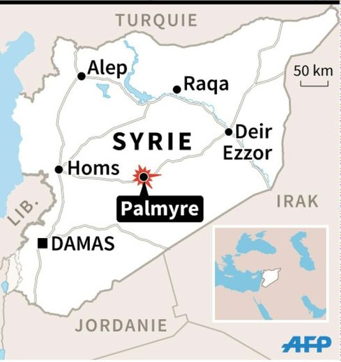 Carte de localisation de Palmyre en Syrie, reprise par les forces du régime syrien et ses alliés