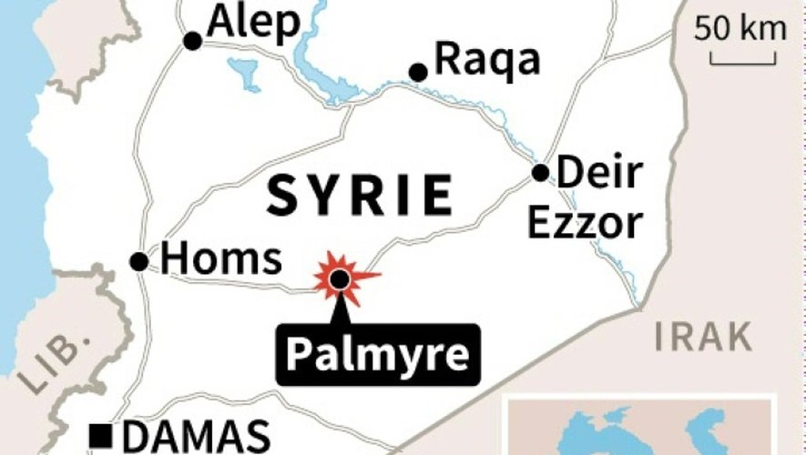 Carte de localisation de Palmyre en Syrie, reprise par les forces du régime syrien et ses alliés
