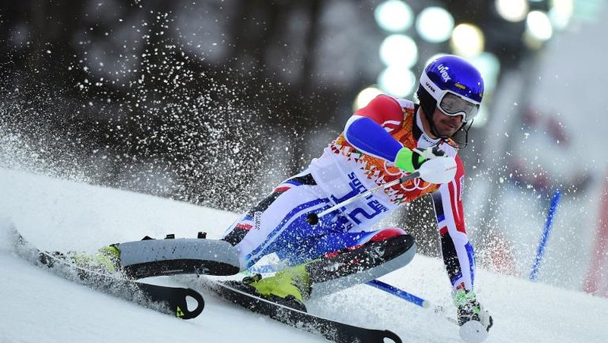 Jean-Baptiste Grange lors de la 1re manche du slalom de ski alpin sur la piste olympique de Rosa Khoutor, le 22 février 2014