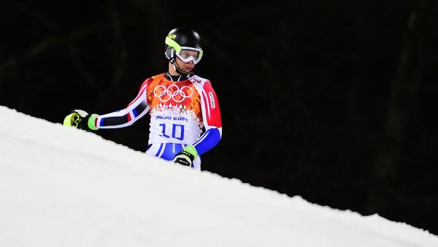 Alexis Pinturault sur la piste olympique de Rosa Khoutor, le 22 février 2014, après avoir manqué une porte en slalom