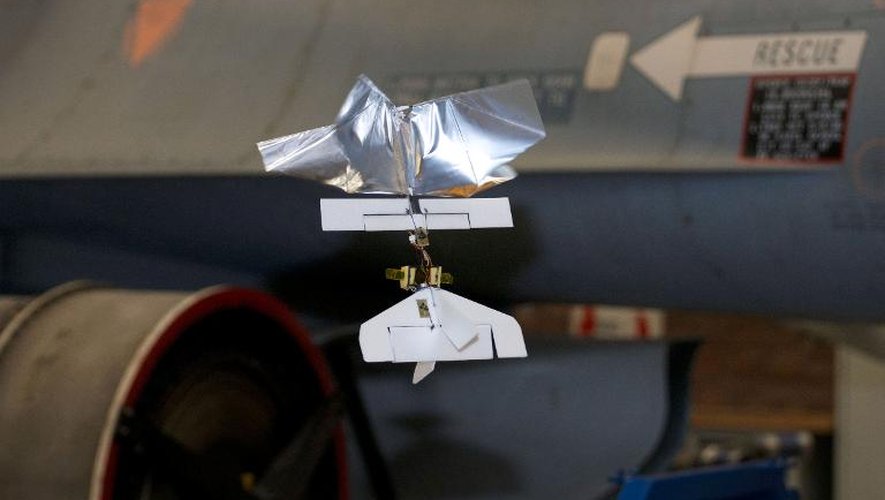 Le DelFly Explorer, sosie robotique d'une libellule avec une vision 3D, lors d'une démonstration l'université technique de Delft, le 29 janvier 2014 aux Pays-Bas
