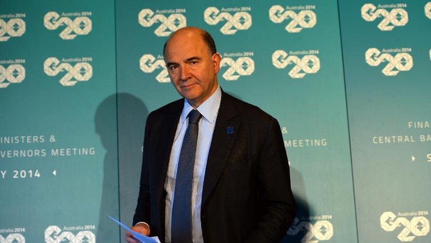 Le ministre français des Finances Pierre Moscovici lors d'une conférence de presse, le 23 février 2014 au G20 à Sydney