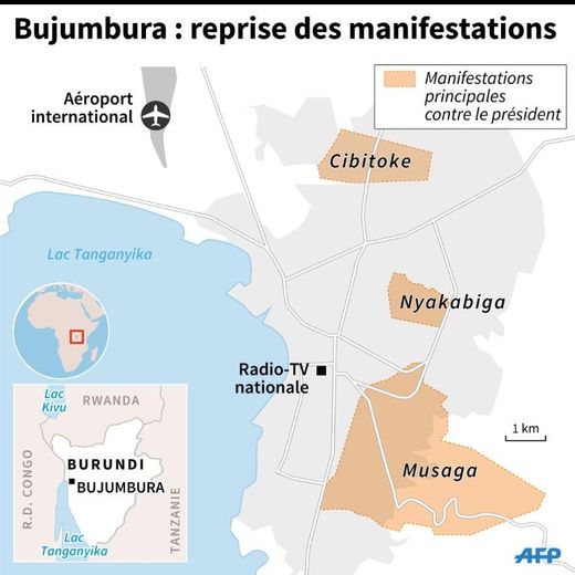 Localisation des principales manifestations contre le président dans la capitale Bujumbura