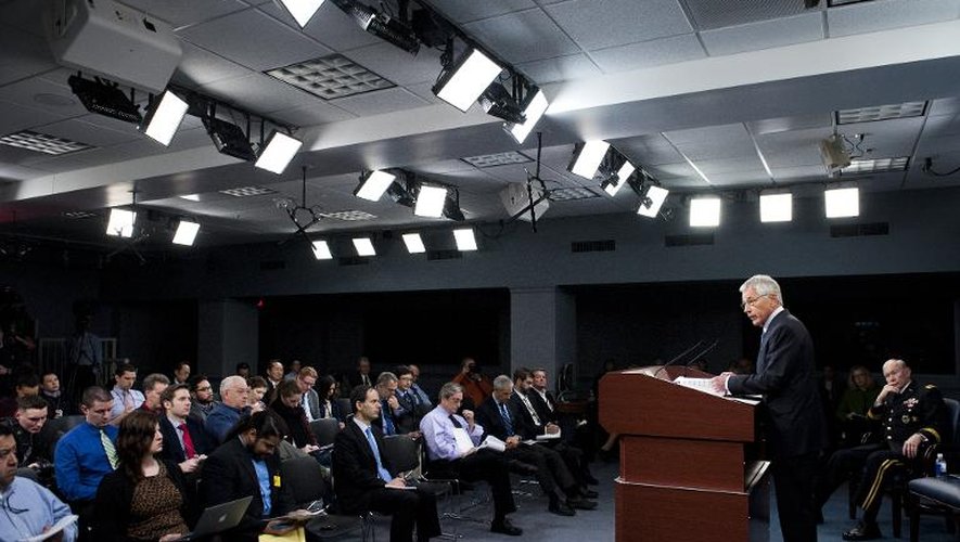 Le chef du Pentagone, Chuck Hagel, lors d'une conférence de presse le 24 février 2014