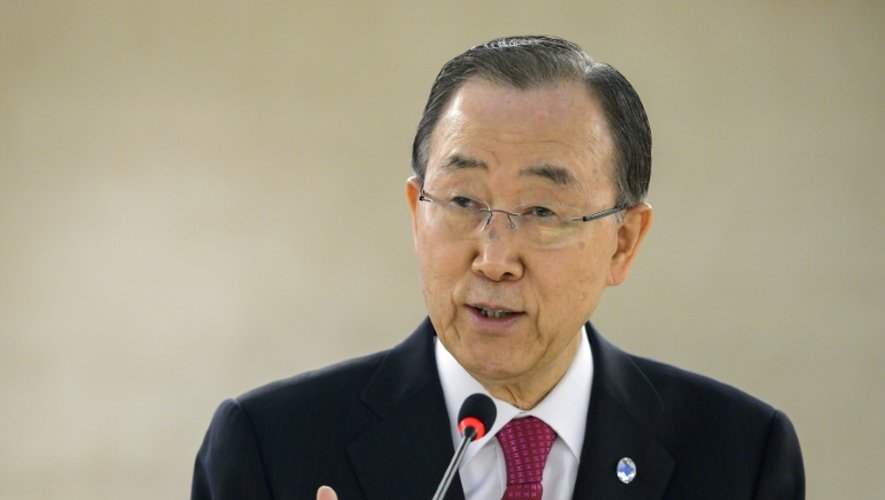 Le Secrétaire général de l'ONU Ban Ki-moon lors d'une conférence au siège des Nations unies à Genève, le 30 mars 2016