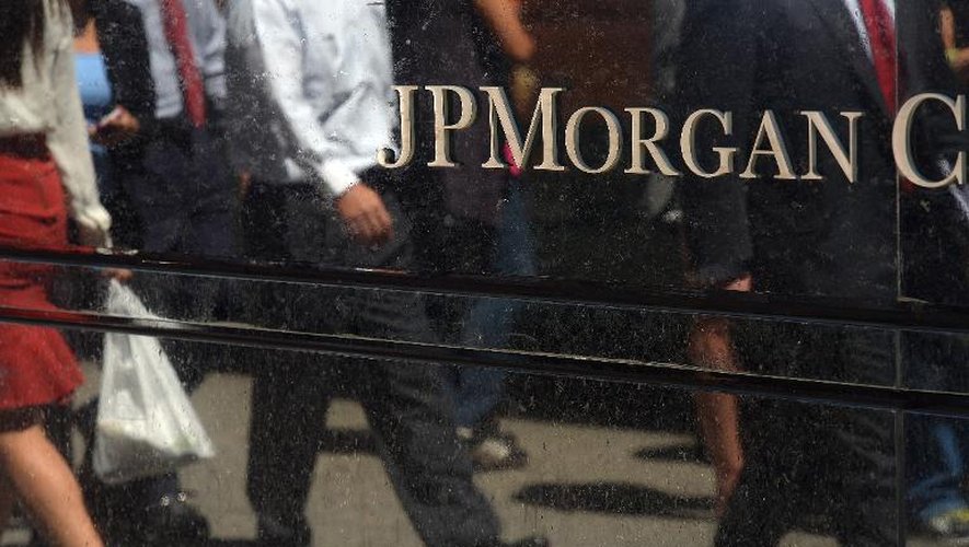 Le logo de JP Morgan Chase devant le siège social à new York, photographié le 14 aout 2013