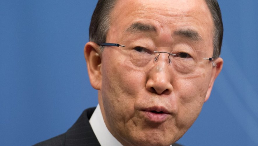 Le secrétaire général des Nations unies, Ban Ki-Moon, lors d'une conférence de presse à Stockholm, le 30 mars 2016