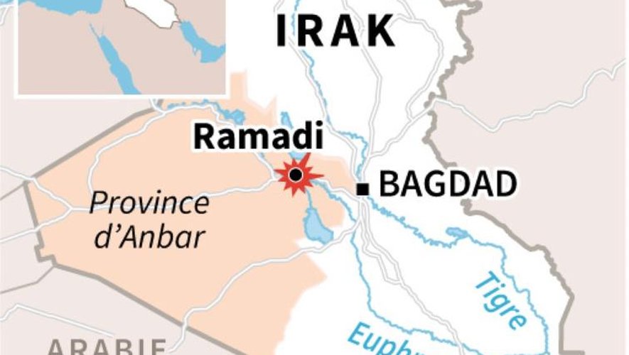 Localisation de la ville de Ramadi en Irak où des combats ont fait environ 500 morts en deux jours
