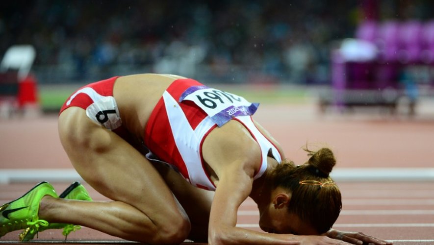 Habiba Ghribi après la finale de 3.000 m aux JO-2012 de Londres, le 6 août 2012