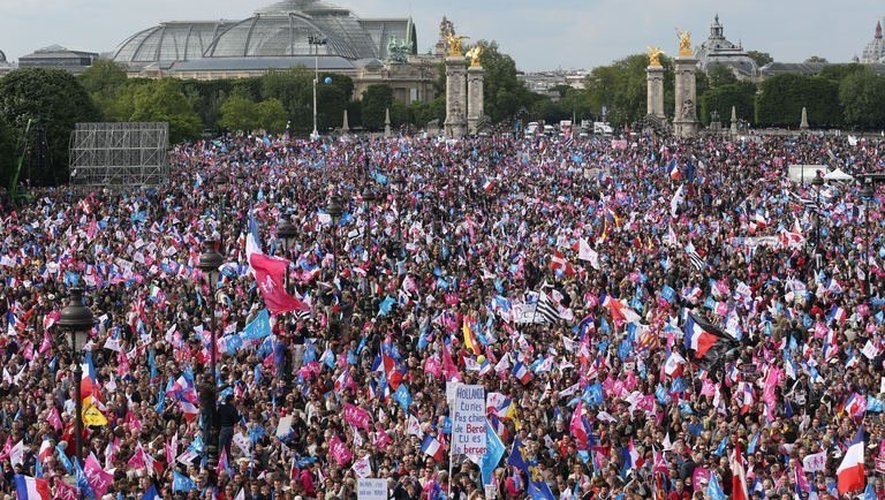 Une vue de l'Esplanade des Invalides lors de la manifestation contre le mariage homosexuel, le 26 mai 2013 à Paris