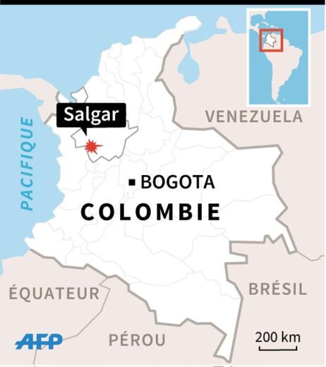 Carte de localisation de l'éboulement en Colombie qui a fait au moins 33 morts et de nombreux disparus