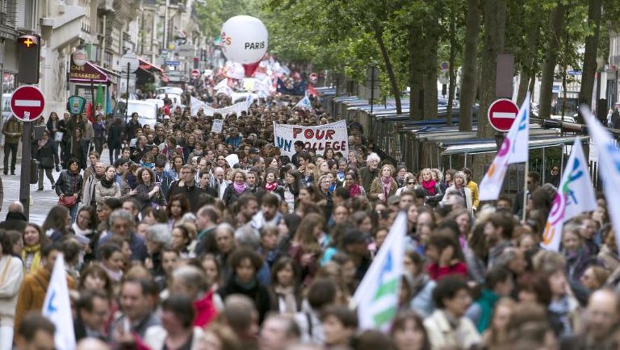 Quelques milliers d'enseignants manifestent à Paris pour protester contre la réforme du collège, le 19 mai 2015