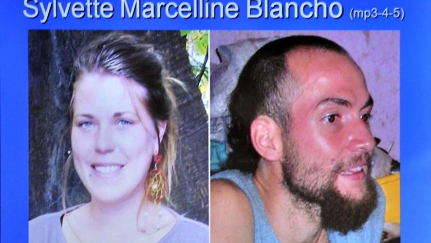 Photos de Fannie Blancho et Jérémie Bellanger projetées pendant le procès à Trinidad de deux hommes poursuivis pour leur disparition, le 26 février 2014