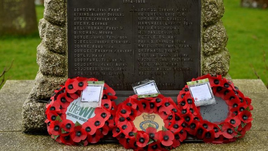 Un monument aux morts de la Première guerre mondiale, à Biddenden, dans le sud de l'Angleterre, le 23 janvier 2014