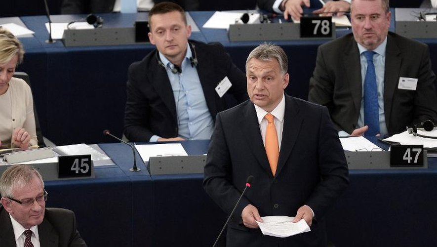 Viktor Orban, Premier ministre hongrois, s'exprime devant le Parlement européen à Strasbourg, le 19 mai 2015