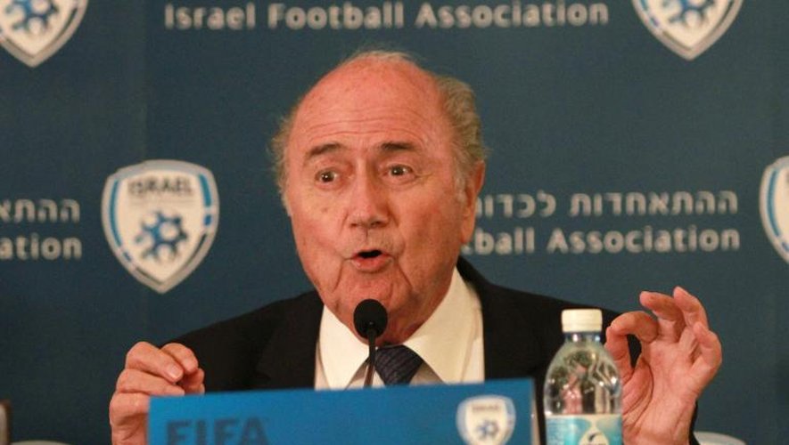 Le président de la Fifa, Sepp Blatter lors d'une conférence de presse, le 19 mai 2015 à Jérusalem