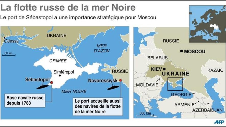 Carte de localisation de l'importante flotte russe basée en mer Noire