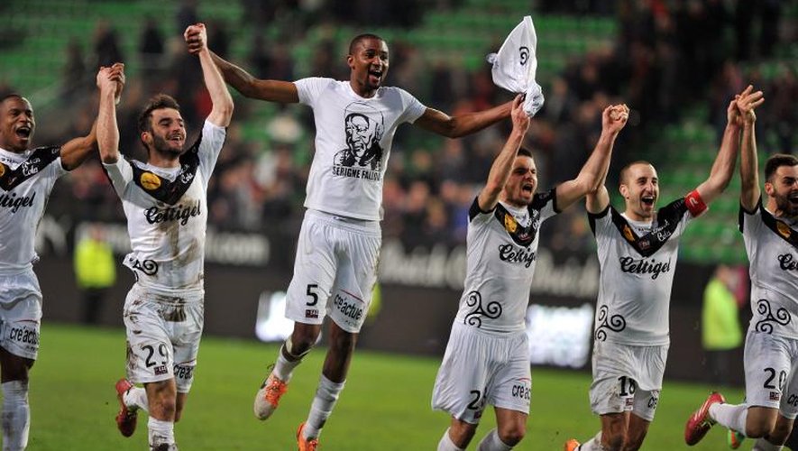 Les joueurs de Guingamp fêtent leur victoire à Rennes, le 1er mars 2014 en Ligue 1