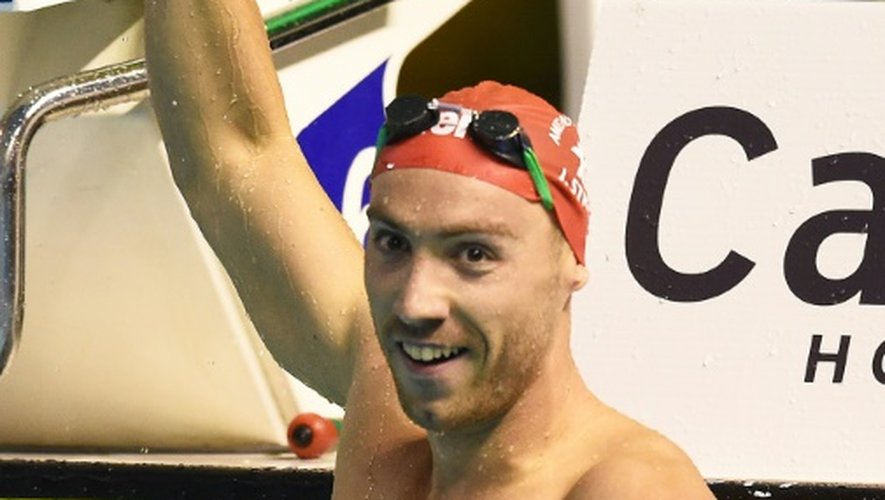 Jérémy Stravius après sa victoire en 100 m nage libre à Montpellier, le 1er avril 2016