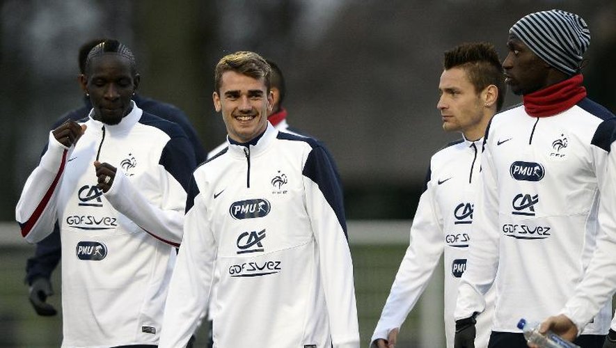 Les joueurs de l'équipe de France dont l'un des nouveaux appelés, Antoine Griezmann (c), le 3 mars 2014 à Clairefontaine