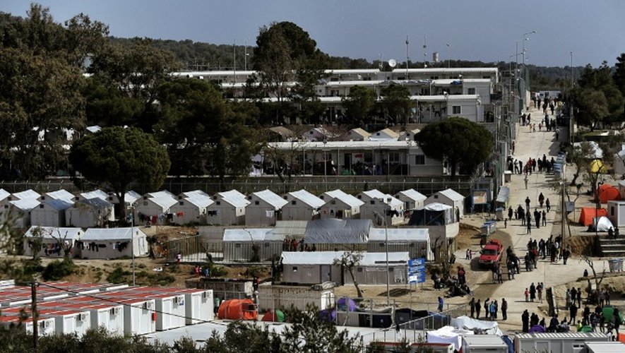 Le camp de migrants de Moria transformé en camp de détention, à Mytilène, sur l'île grecque de Lesbos, le 3 avril 2016