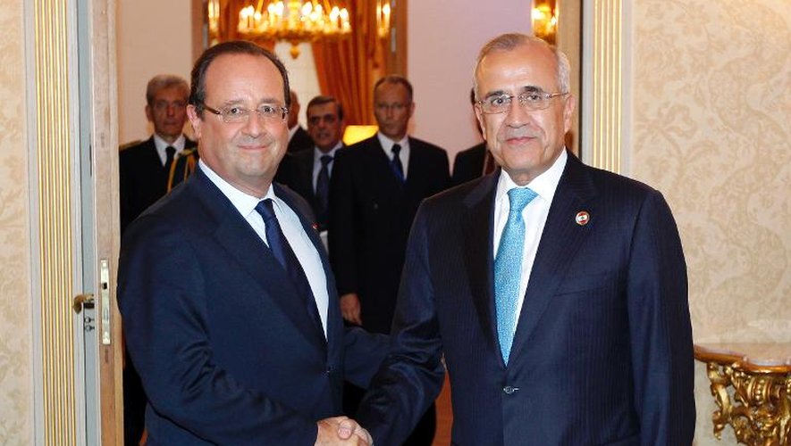 Le président François Hollande et son homologue libanais Michel Sleimane  le 15 septembre 2013 à Nice