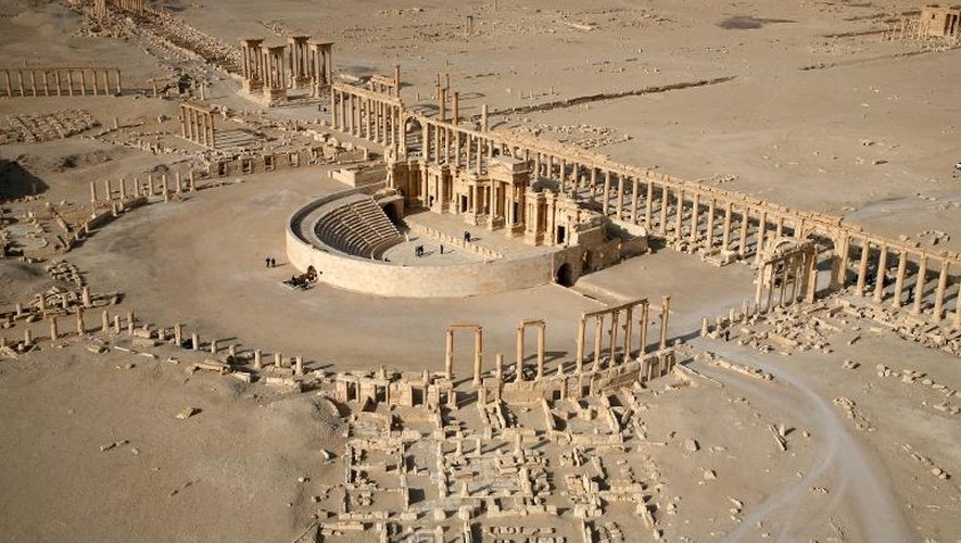Vue aérienne partielle de la cité antique de Palmyre, dans le désert syrien, prise le 13 janvier 2009