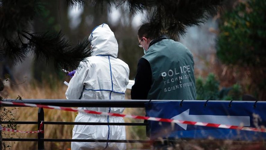 Des enquêteurs sur les lieux du meurtre d'un jeune homme dans les jardins du Trocadéro à Paris, le 1er janvier 2014