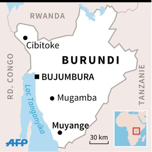 Carte du Burundi localisant les villes où se sont déroulées les principales manifestations