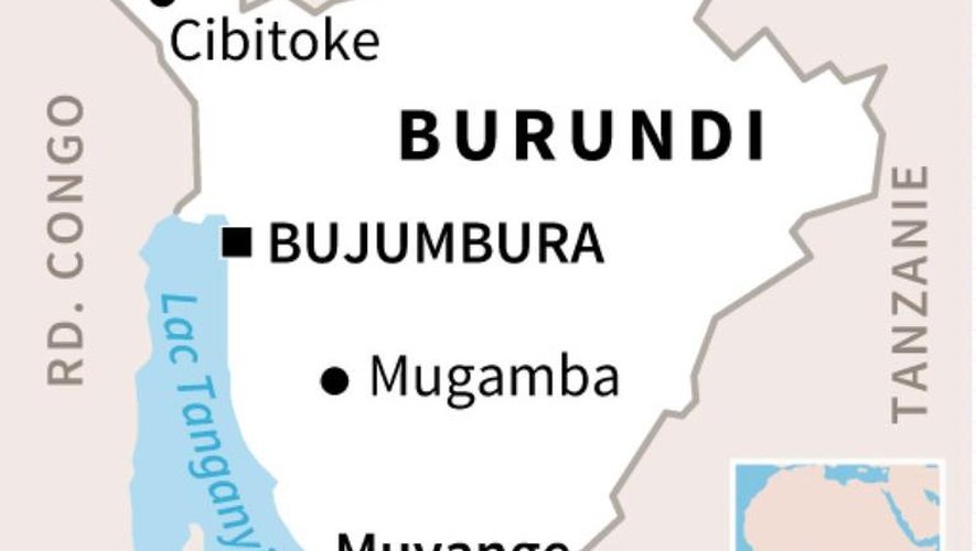 Carte du Burundi localisant les villes où se sont déroulées les principales manifestations