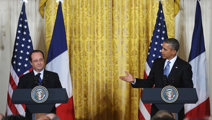 François Hollande et Barack obama durant leur conférence de presse commune le 11 février 2014 lors de la visite officielle du président français à Washington