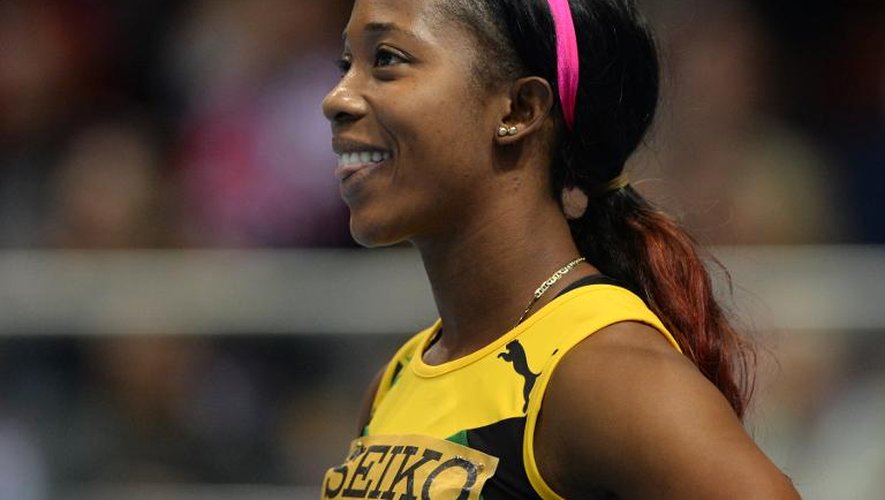 La Jamaïcaine Shelly-Ann Fraser-Pryce après sa victoire en finale du 60 m des Mondiaux d'athlétisme le 9 mars 2014 à Sopot