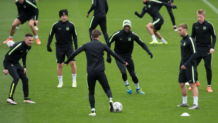 Les joueurs de City lors d'un entraînement, le 5 avril 2016 à Manchester
