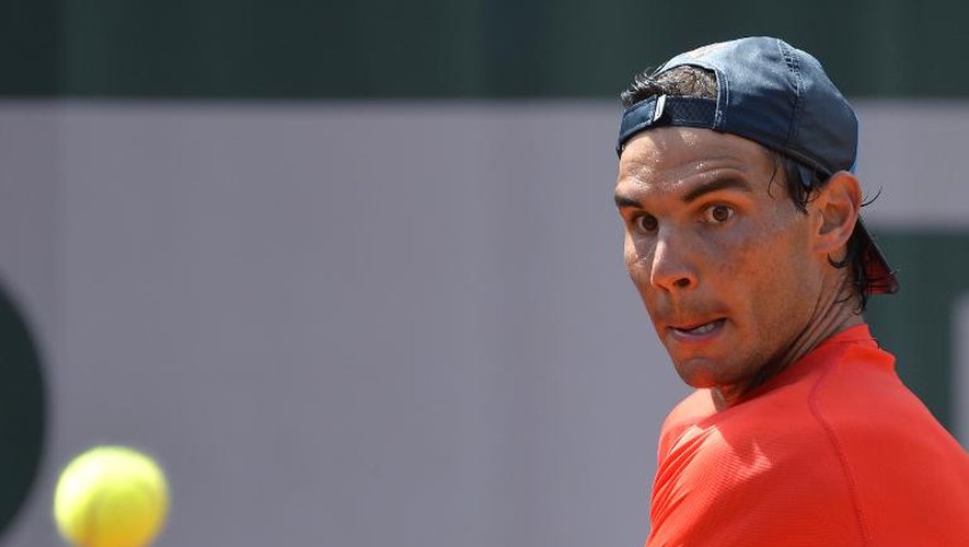 Rafael Nadal à l'entraînement à Roland-Garros, le 23 mai 2015 à Paris