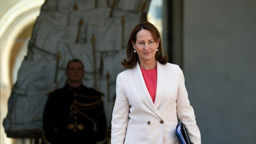La ministre de l'Environnement  Ségolène Royal à la sortie du conseil des ministres le 6 avril 2016 à l'Elysée à Paris