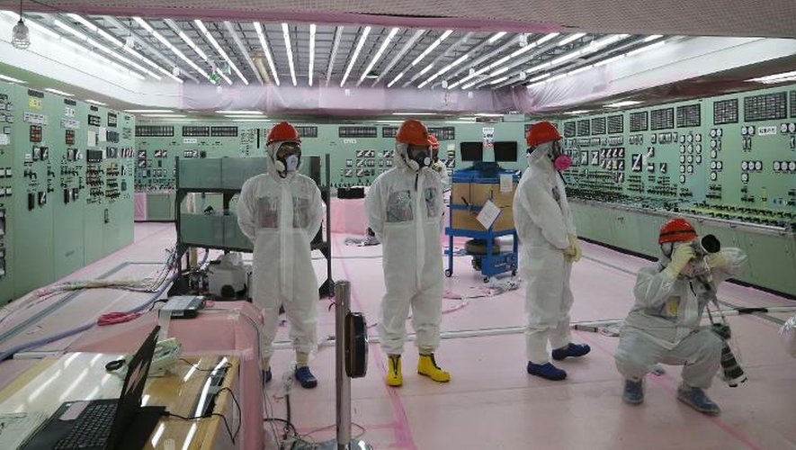 La salle de contrôle des unités 1 et 2 de la centrale nucléaire de Fukushima ouverte à la presse par Tepco, le 10 mars 2014