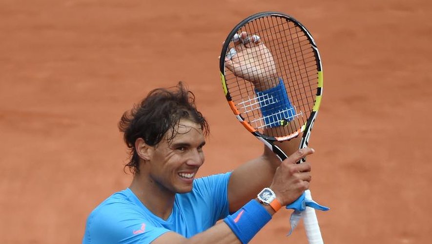 Rafael Nadal, après sa victoire au 1er tour de Roland-Garros face au Français Quentin Halys, le 26 mai 2015 à Paris